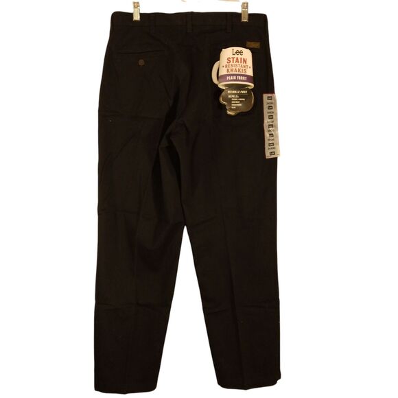 Lee pants mens 34x30 black stain resistant khakis flat front chino wrinkle free - Picture 2 of 10